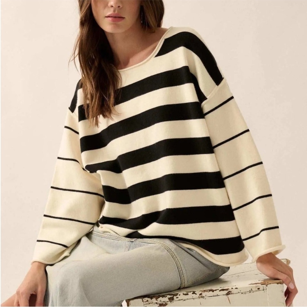 Promesa Bend the Rules Striped Rolled-Edge Sweater